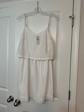 NWT Loft size 4 White Eyelet Overlay Top Dress w/ adjustable straps